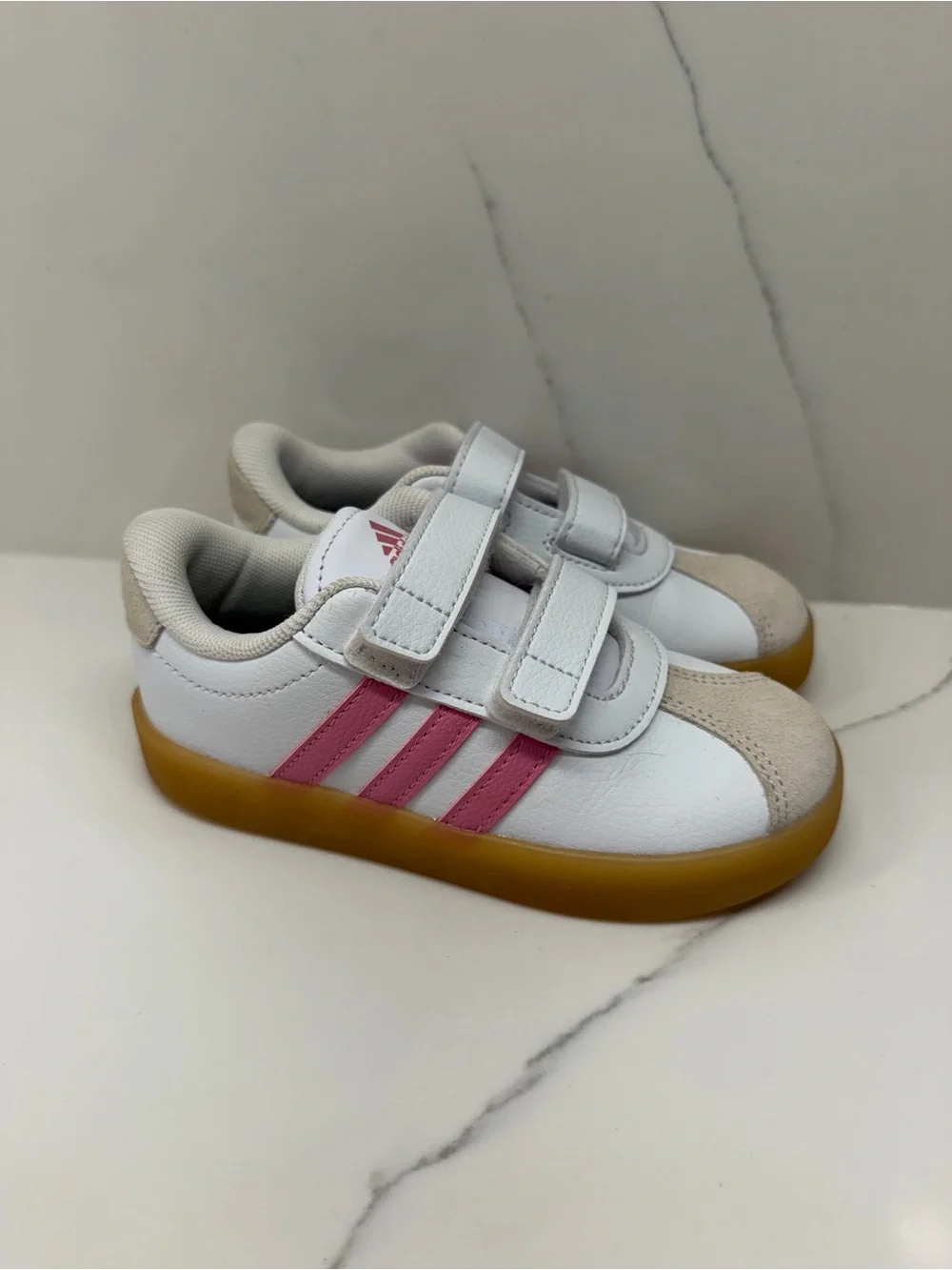 Adidas VL Court 3.0 CF Toddler Sneakers | White Pink Gum Sole | Size 10K | EUC